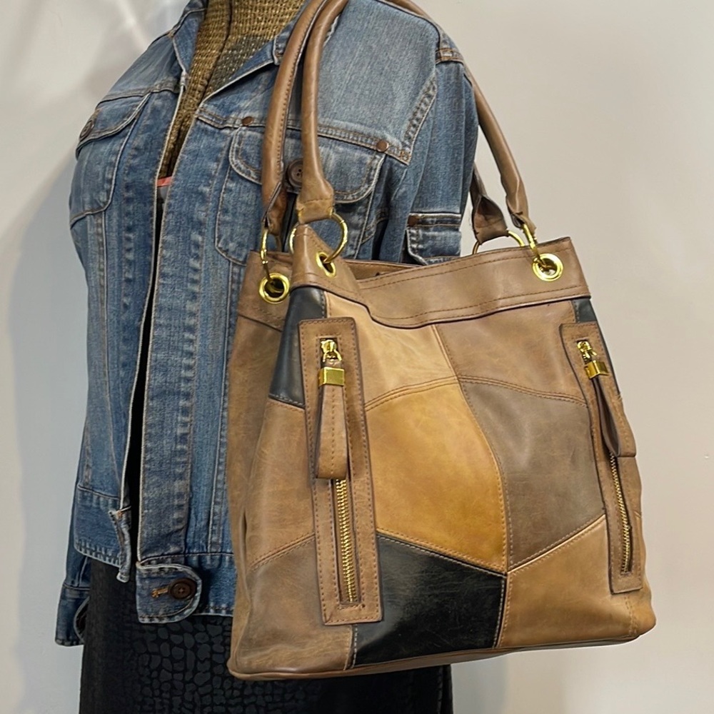 Brown Patchwork Tote Shoulder Bag - image 6